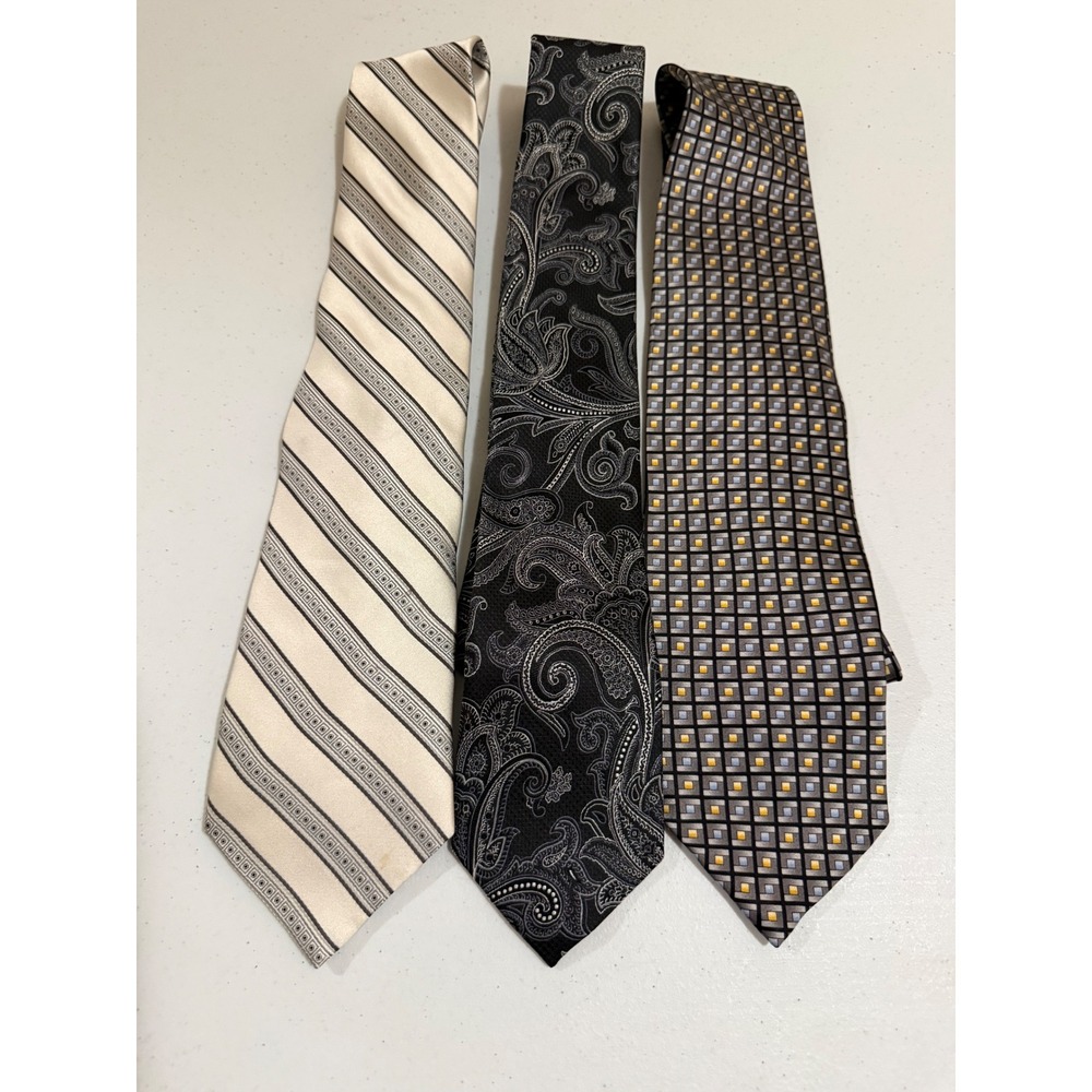 Lot of 3 Silk Ties Haggar Tasso Elba Dimaggio Paisley Striped Geometric Mens